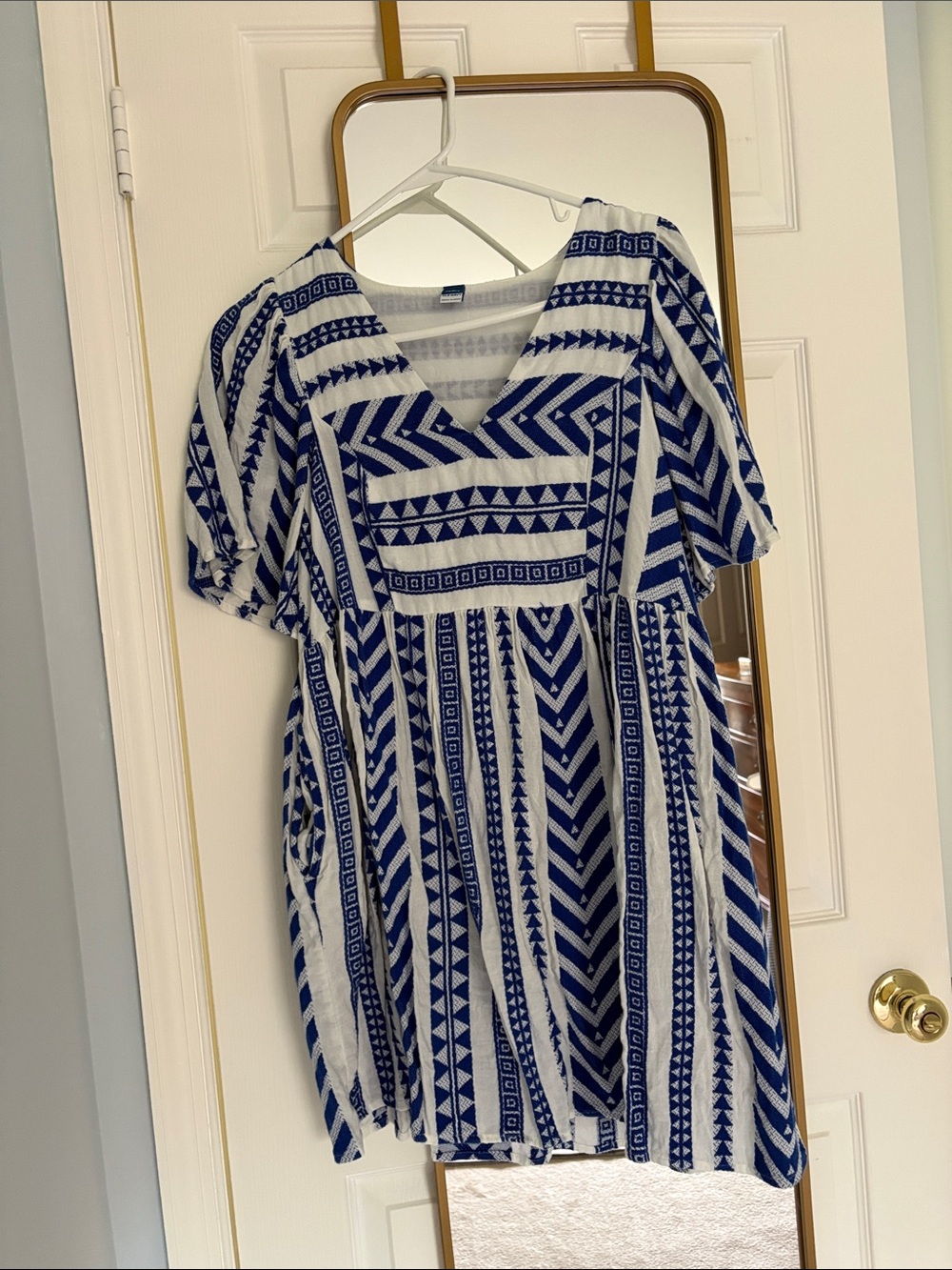 Old Navy Blue and White Aztec-Print Mini Dress